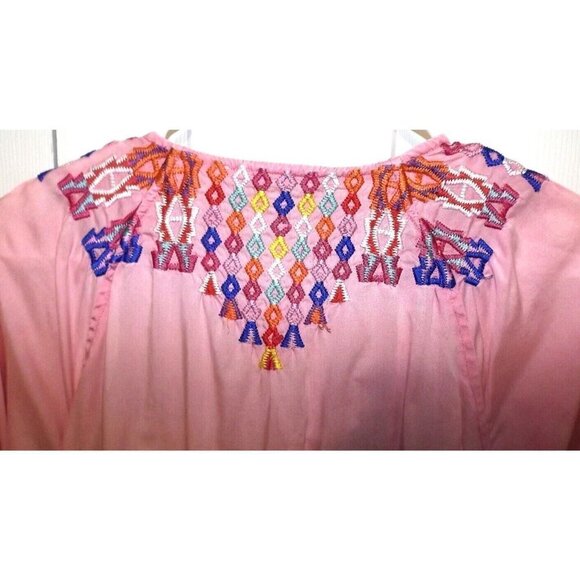 Soft Surroundings PS Mixteca 3/4 Sleeve Embroidered Tunic Pink Multicolor Boho - Picture 4 of 6